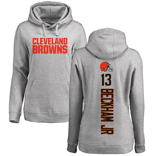 Cleveland Browns Odell Beckham Jr Women Ash Jersey 13 NFL Football Backer Pullover Hoodie Sweatshirt